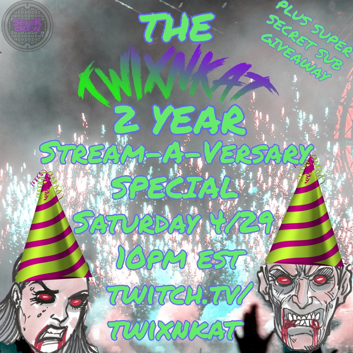 TWIXnKAT's tweet photo. WOW We have had so much fun with all of you and shared so many great moments Saturday April 29th 10pm come celebrate our 2 year Stream-A-Versary https://t.co/5G5kjMysNx plus a super secret sub only giveaway #sewercrew #twitch #twitchstreamer #twitchaffiliate #twitchcouple https://t.co/1rnK5zwhEk