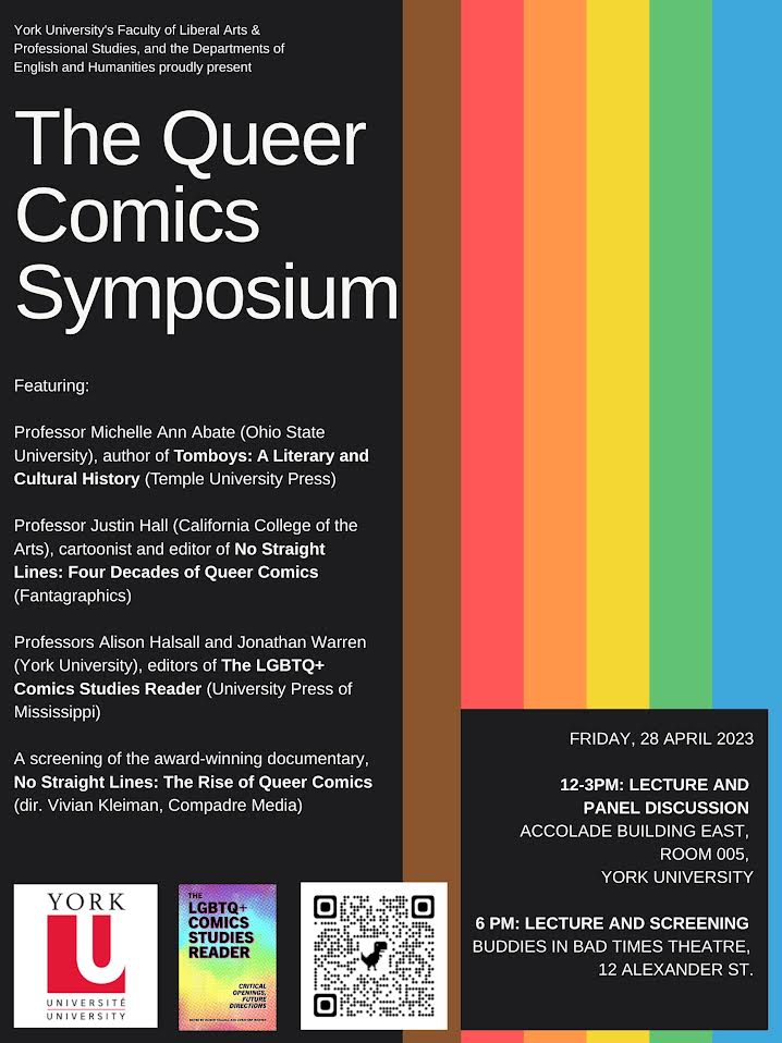 In the area for TCAF but don't know what to do before the show? Check out the Queer Comics Symposium at 
<a href="/YorkUniversity/">York University</a> TOMORROW, April 28th! It will have <a href="/justincomics/">Justin Hall</a> among many other fantastic guests! 12 - 3 in the day, &amp; they will be streaming No Straight Lines at night!