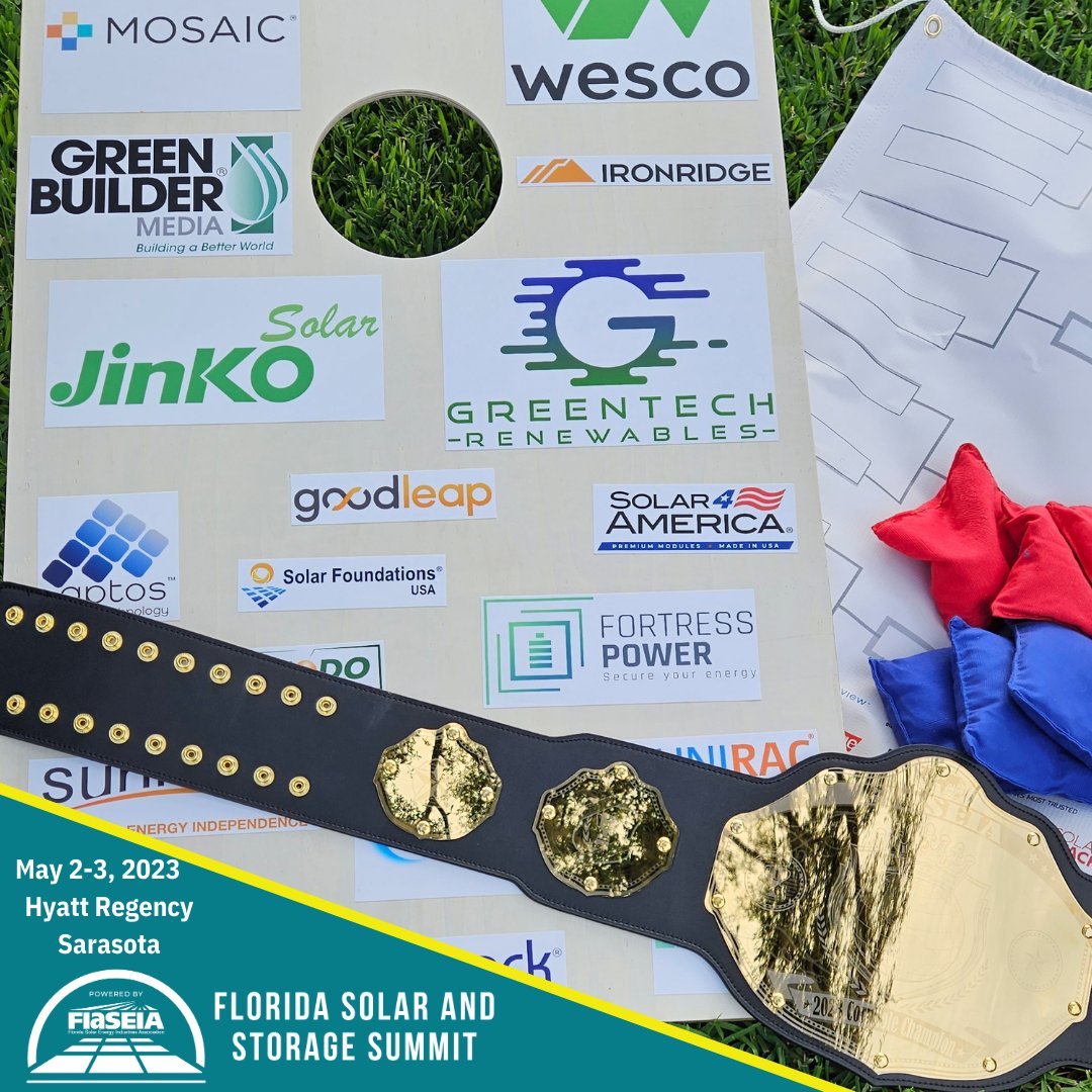 Who's ready for cornhole?  Who will take home the Champion's Belt?  Be there for the most exciting 90 minutes the Florida Solar industry hosts every year!  #flsolar  #flaseia  2023 Florida Solar & Storage Summit May 2-3