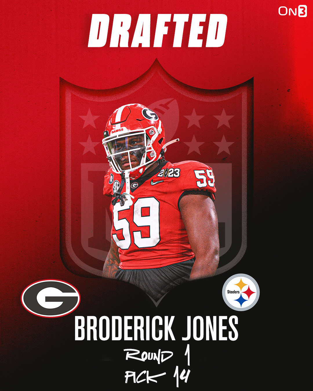 On3 on X: 'The Pittsburgh Steelers trade up to select Georgia OT Broderick  Jones with the 14th pick in the 2023 NFL Draft