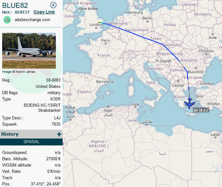 SirListenalot's tweet photo. Add #KC135 #AE0157 as #BLUE82 at Souda.
Looks like all or part of the "SW" will start their journey (to Morón / Rota?) later today. https://t.co/kKKpD25Ebc