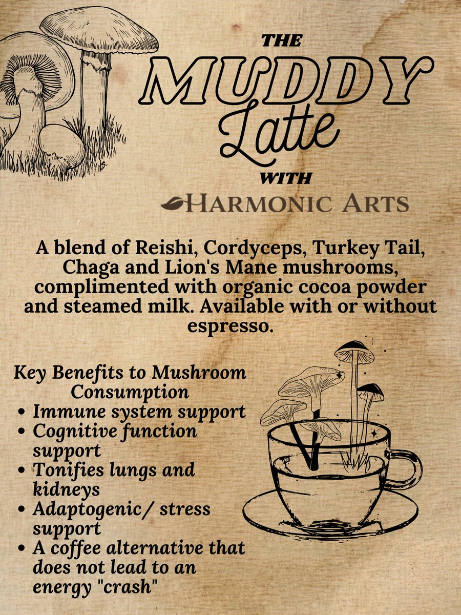 Get the benefits of mushroom consumption with our new Muddy MUSH Latte.

#mushroom
#latte
#comoxvalley