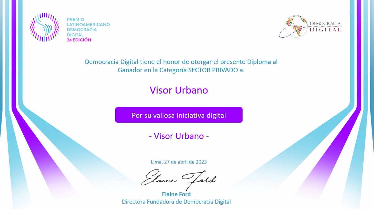 ddintorg's tweet photo. 💠En la “Categoría Sector Privado”  de la segunda edición del “#PremioLatamDD” 🏆 el proyecto ganador es “Visor Urbano”, @VisorUrbanoMx, por la valiosa iniciativa.

¡Felicidades!🎉

@Demodig @elaforde @UNESCOmvdo #DemocraciaDigital https://t.co/ivnlYXqDQ8