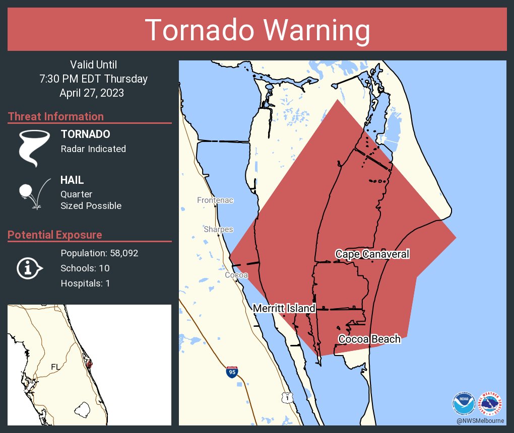 NWS Tornado on Twitter "Tornado Warning continues for Merritt Island FL, Cocoa Beach FL and