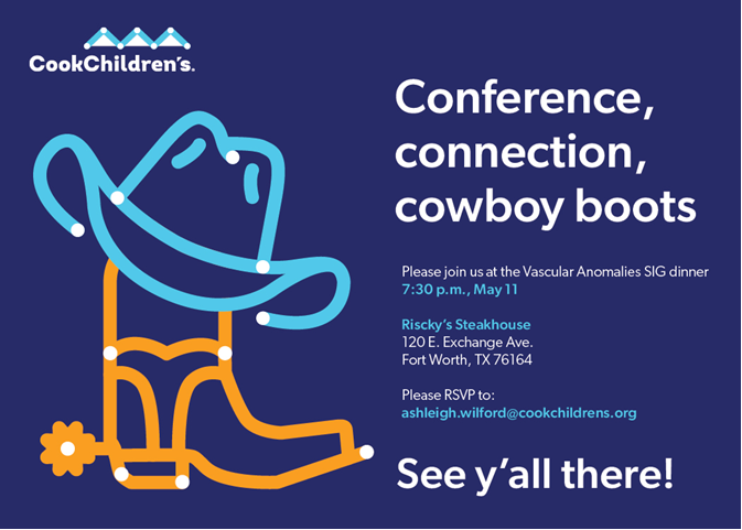 Attending #ASPHO2023 @ASPHO_hq ? Interested in #VascularAnomalies ? Enjoy Texas #BBQ? Hosted by @CookChildrens #PHOdocs