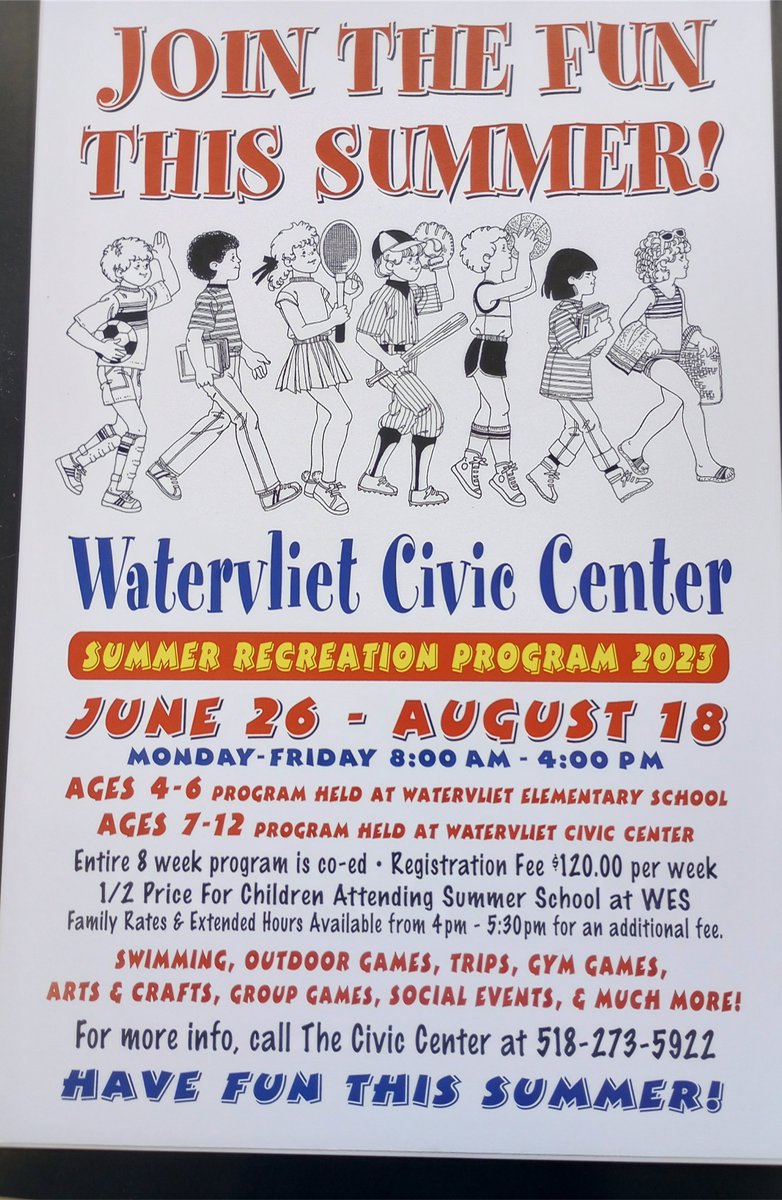 CivicWatervliet's tweet photo. Don't wait!!  Camp is soon!!  518-273-5922 for more details. https://t.co/a7ysyTUybN