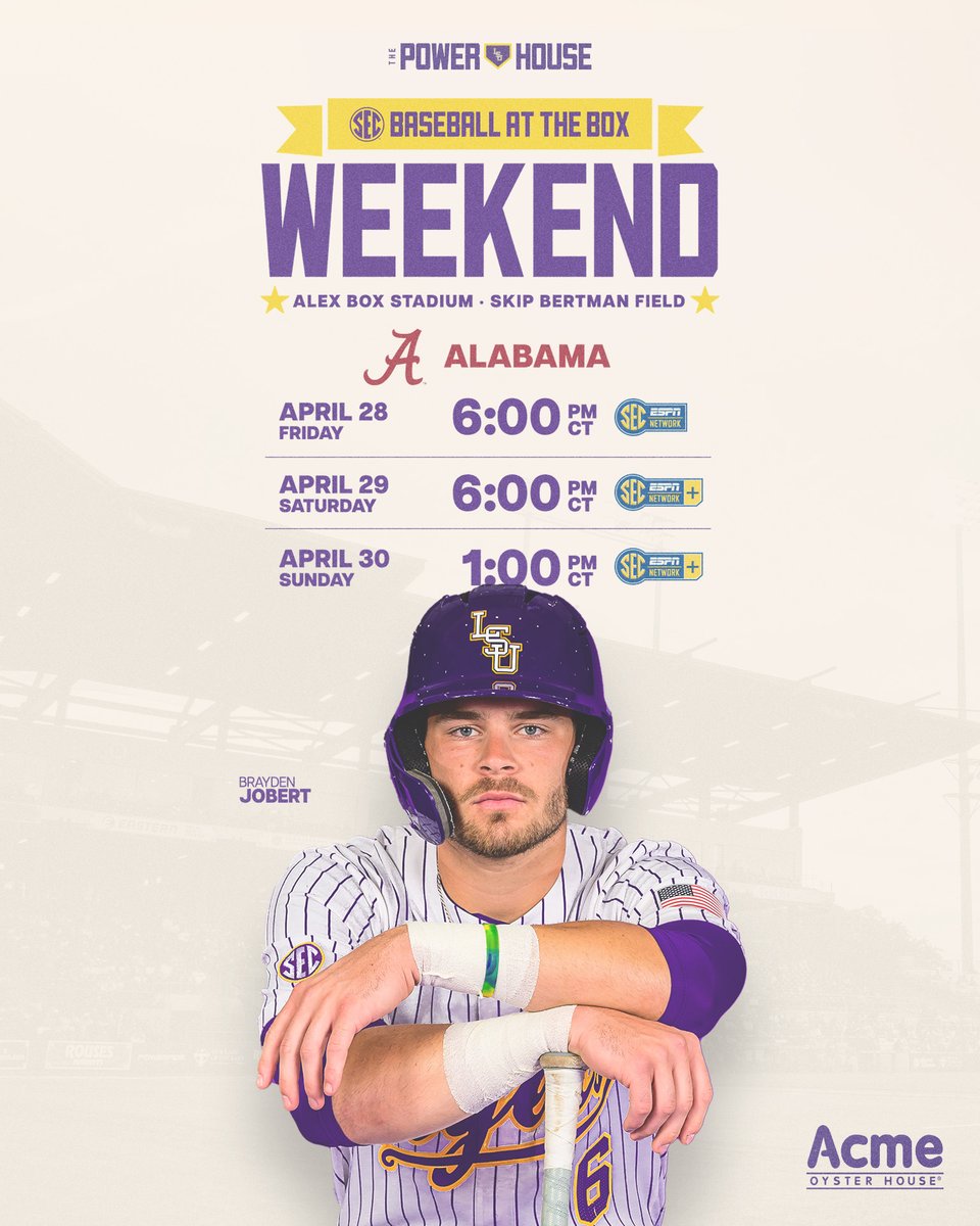 LSUbaseball's tweet photo. LSU To Take On Alabama In A Three-Game Series Beginning Friday

🔗 https://t.co/11i3r6Ync1 https://t.co/V80d9IXcaf
