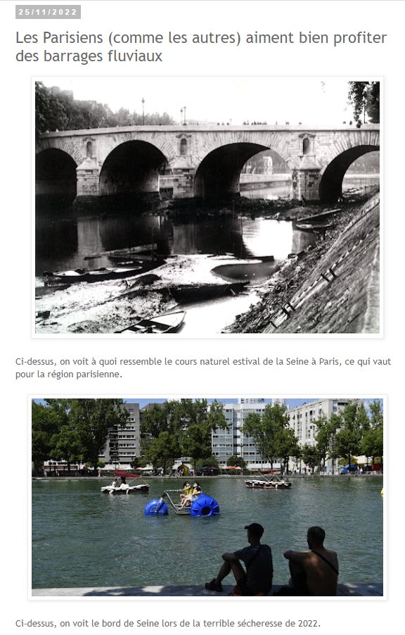 @odelysse Notez que Paris subit peu les sécheresses car Paris a des barrages réservoirs en amont et des barrages écluses en aval, donc toujours un bon niveau de lame d'eau. Faites ce que je dis, ne dites pas ce que fais... Voir hydrauxois.org/2022/11/les-pa…