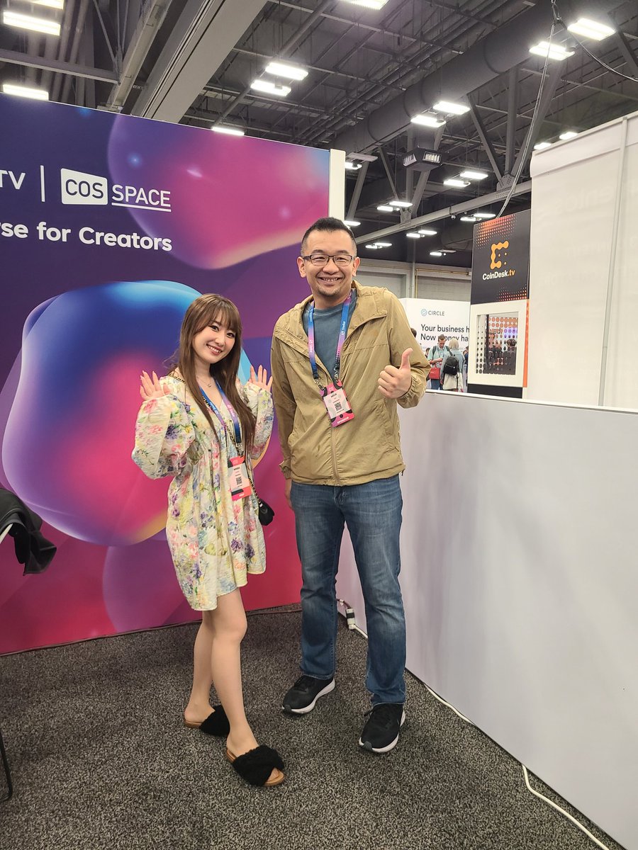 2nd day of <a href="/CoinDesk/">CoinDesk</a>'s <a href="/consensus2023/">#Consensus2023</a>! Thank you to everyone that came to hang out at the <a href="/contentosio/">Contentos</a> booth!

We were thrilled to talk with amazing global creators &amp; share our #Web3 content ecosystem vision!

#Consensus2023 <a href="/RealCOSTV/">COS.TV</a> <a href="/web3_honey/">たぬきち🍯web3honey💛</a> <a href="/jollygreenmoney/">Jolly Green Investor 🍀</a> <a href="/niftyinvest/">NiFτy</a>
