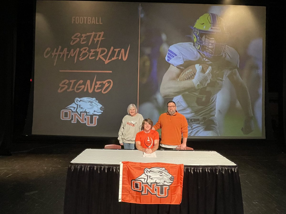 Congratulations to Seth Chamberlin on signing to continue his academic and football careers at Ohio Northern University! #GoWoo