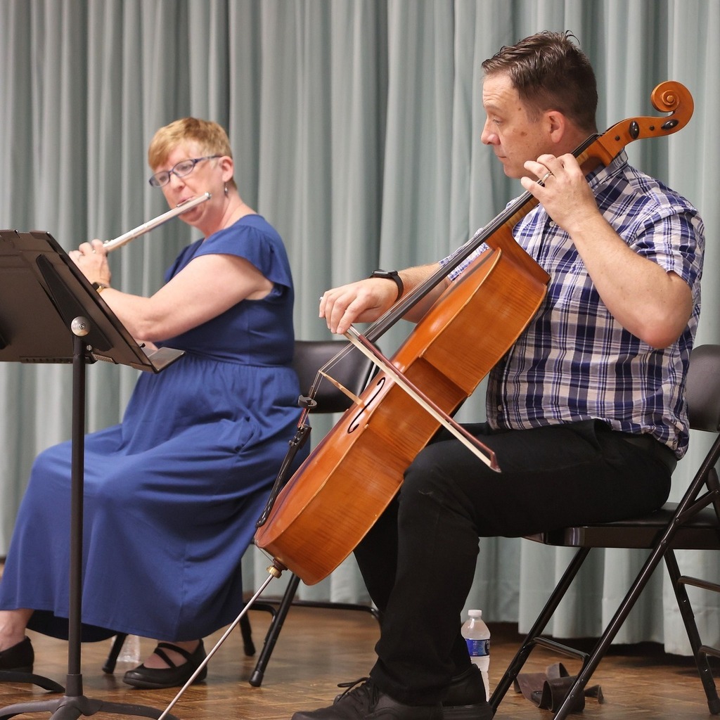 sparkUMC's tweet photo. This week's ALL (Adults Loving Life) Luncheon featured our music director Laura Young and her equally talented husband Ty playing flute and cello duets. "Jubilate Duo" was a great success! https://t.co/JBHefomG76 https://t.co/lWbJMZ076k