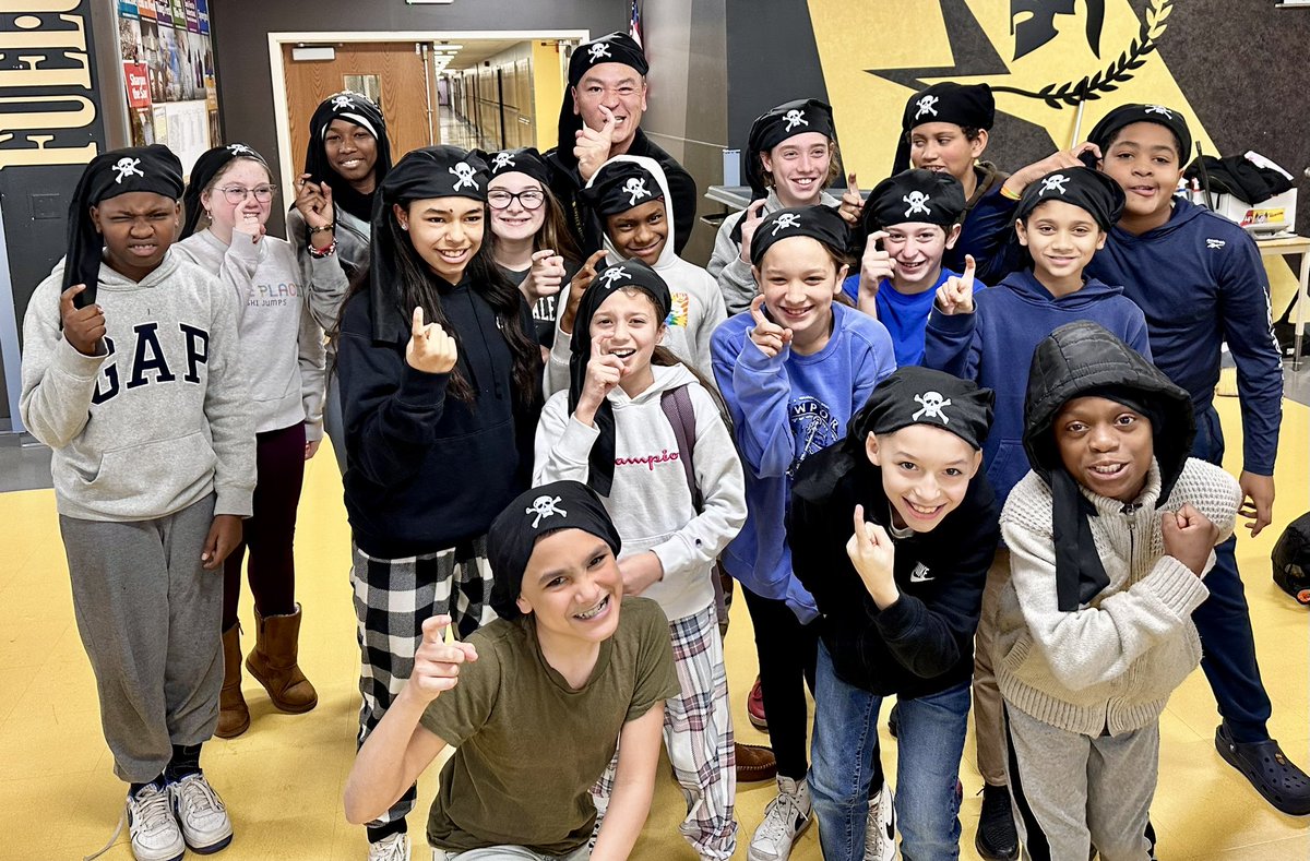 GreeceAthenaMS's tweet photo. In support of Sponge Bob the musical this weekend!  

The 6th grade team passed out some “pirate flair” 🏴‍☠️ 

Looking forward to seeing the show and the next round of Patchy the Pirate!
@GreeceCentral 
@GCSDsuper 
@MsLarkinAthena 
@GAMSTheatre https://t.co/s0PUzF8N0B