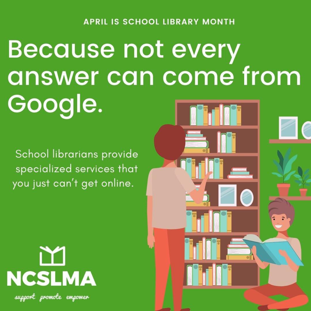 On this Thursday of National Library week, we remember that in our age of instant information we are more necessary than every. “Google can bring you back 100,000 answers. A librarian can bring you back the right one.” -Neil Gaiman #ncslma