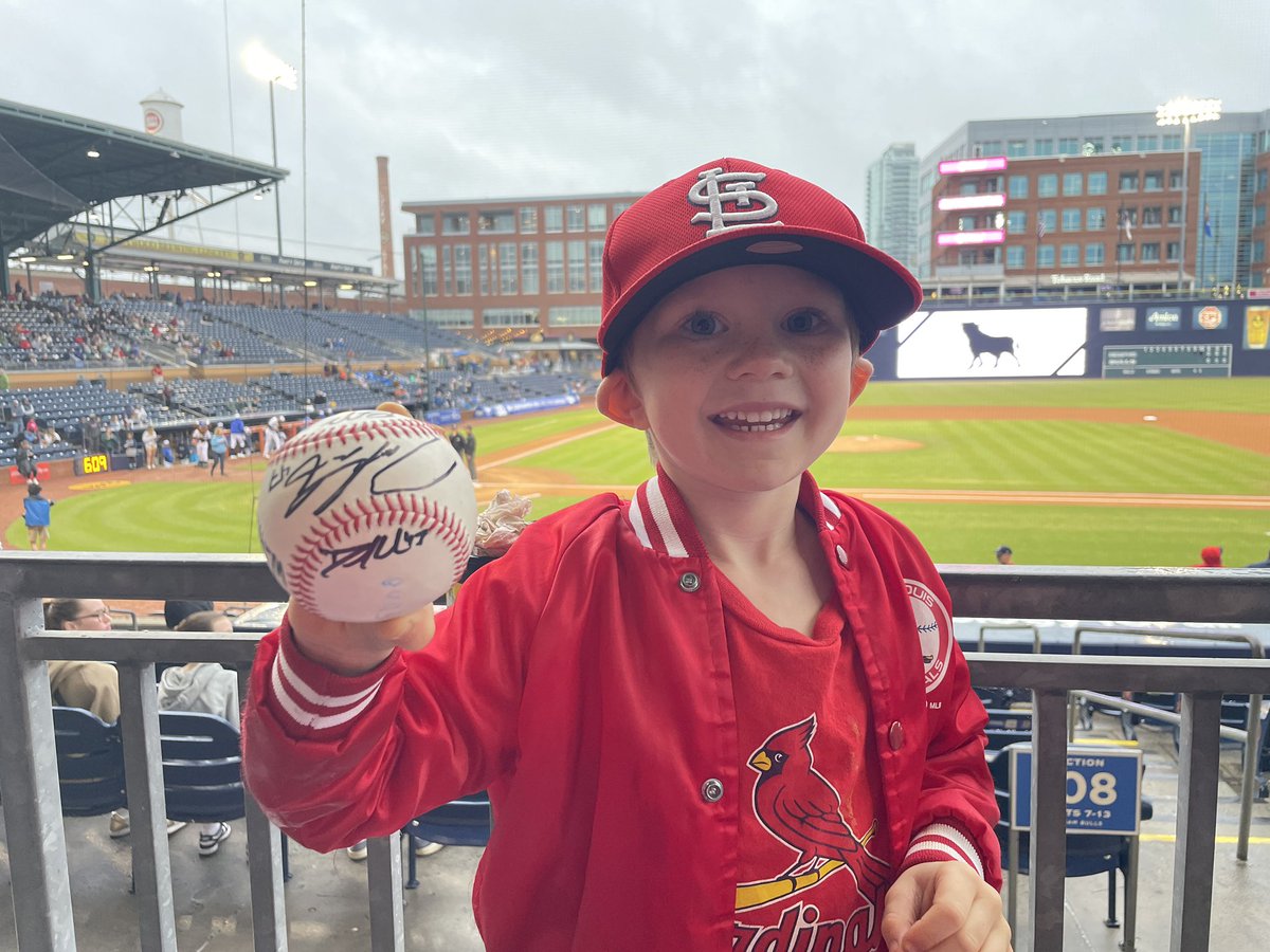 Thank you <a href="/memphisredbirds/">Memphis Redbirds</a> for making the happiest kid in Durham! 

Autographs:
Jordan Walker !!!
Dakota Hudson
Matt Libetatore
Kramer Robertson
Ivan Herrera
Wilking Rodriguez
Ben Johnson (Mgr.)