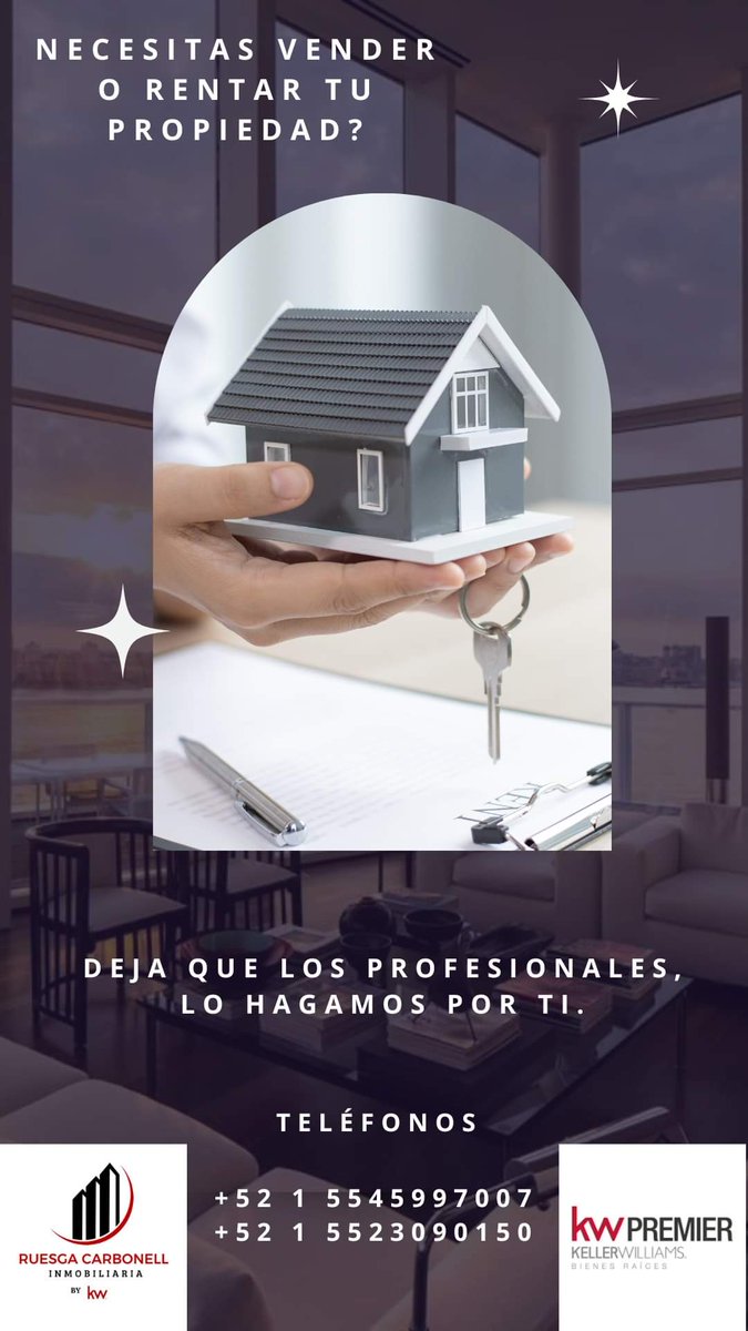 Quieres Vender o Rentar tu propiedad?
Deja que nosotros los profesionales te ayudemos a hacerlo posible.

INFORMES:
Escríbenos a luis.ruesga@kwpremier.com.mx
Mandanos un WhatsApp al:
+52 1 5523090150 
+52 1 5545997007

#ruesgacarbonellinmobiliariabykw #rcinmobiliaria #propiedad