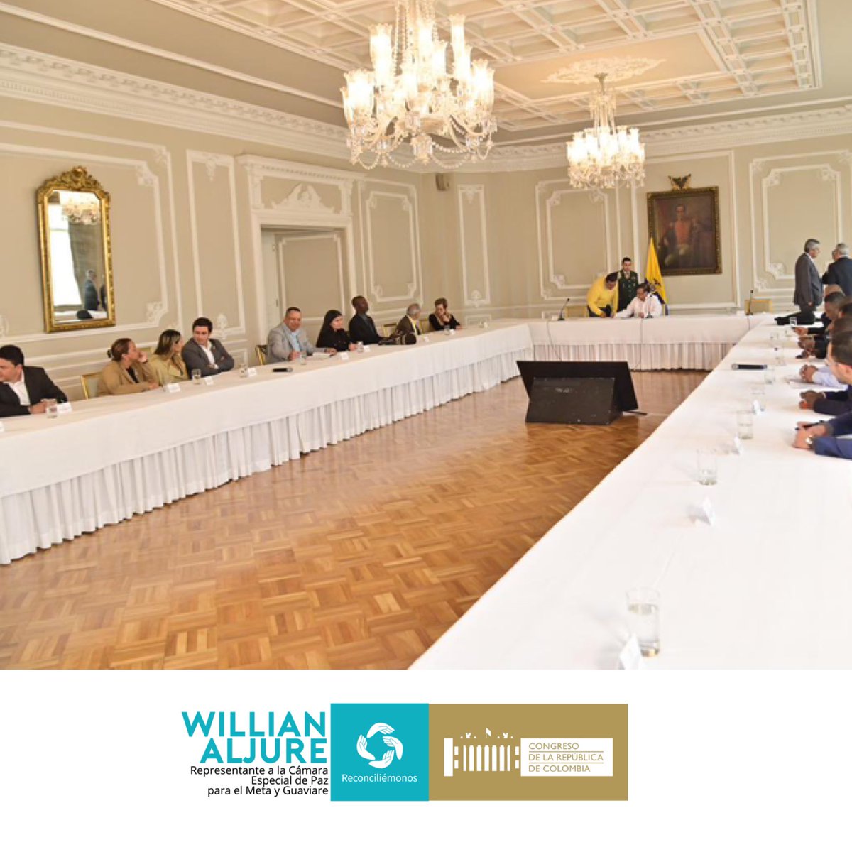 WilliamAljure's tweet photo. Nos reunimos hoy con el presidente @petrogustavo y conocimos de primera mano su nuevo Gabinete de Ministros.
Trabajaremos en conjunto por alcanzar La Paz y la Reconciliación en los territorios 🍃
#Reconciliémonos #PazTotal https://t.co/16B3R3yAjW