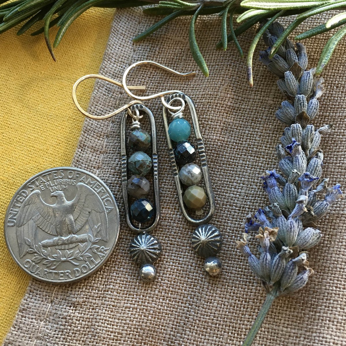 XicoStation's tweet photo. Chrysocolla and Silver  Earrings. These attractive dangle earrings feature hand stamped sterling silver in the shape of a paperclip as well as #chrysocolla. A patina process gives these earrings an antique look. Earwires: 14K gold filled &amp; hypoallergenic.
https://t.co/ZoUTEWYzD6 https://t.co/v11PHtYfcA