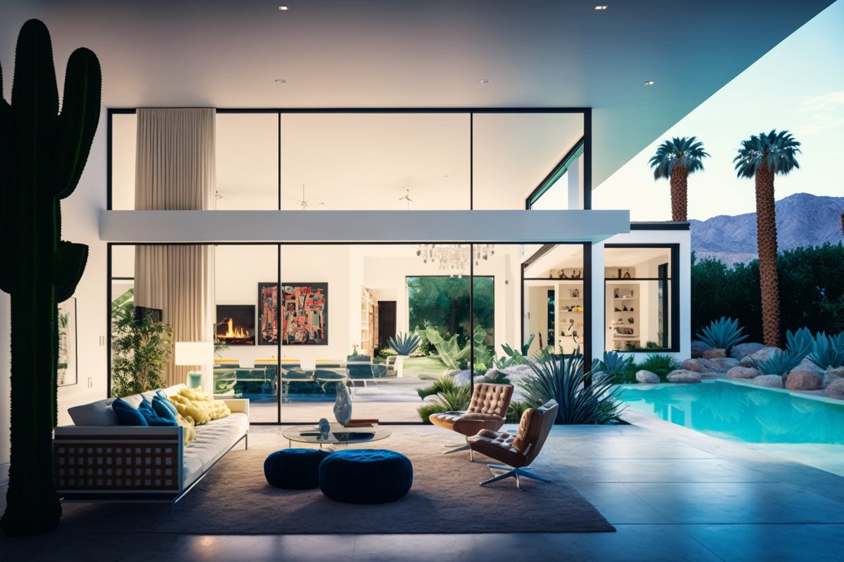 SPACIALISTS's tweet photo. Large windows, open floor plans, and seamless transitions between indoor and outdoor living areas characterize these spaces. Here, we explore the beauty of an indoor-outdoor modern architectural design space in Palm Springs. #interiordesign #design #interior #philipoloo https://t.co/KKC9mLCbfJ