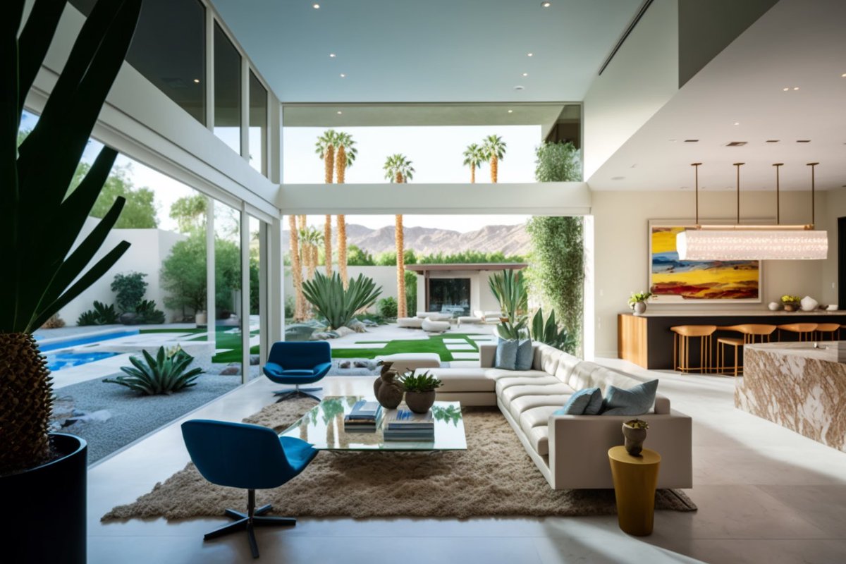 SPACIALISTS's tweet photo. Large windows, open floor plans, and seamless transitions between indoor and outdoor living areas characterize these spaces. Here, we explore the beauty of an indoor-outdoor modern architectural design space in Palm Springs. #interiordesign #design #interior #philipoloo https://t.co/KKC9mLCbfJ