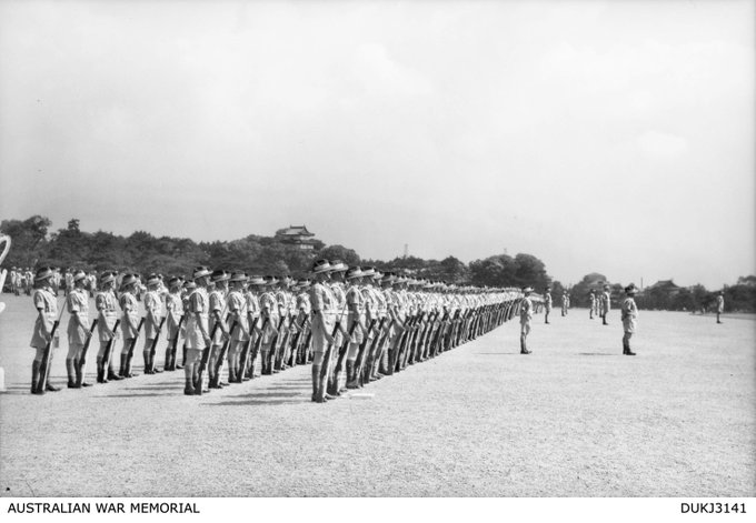 c. May 1950. British Commonwealth Occupation Force (BCOF) parade in the grounds of the Imperial Palace, Tokyo, Japan. DUKJ3141