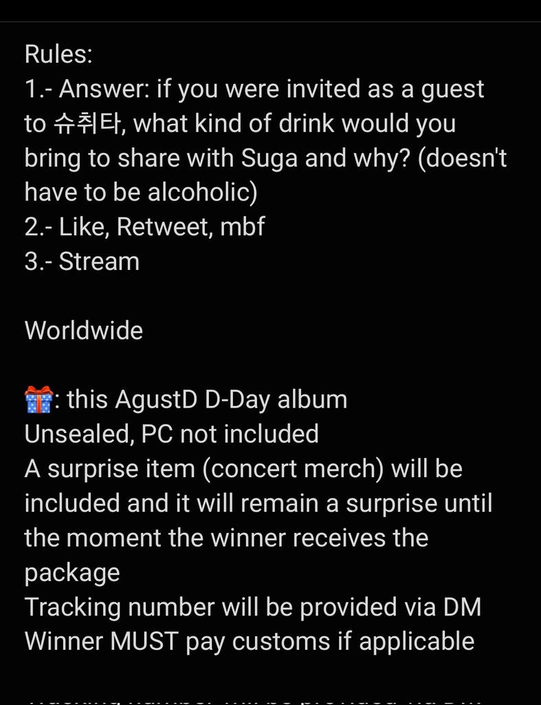 miu__von's tweet photo. D-Day GA

See attached text for rules
To participate, reply to this tweet
If you can't reply, GA is closed
Winners are announced in qrt

#SUGA_AgustD_TOUR_in_NewYork
#SUGA_AgustD_TOUR_in_NY
#Miu_AgustD @BTS_twt https://t.co/ERApYrDOF3