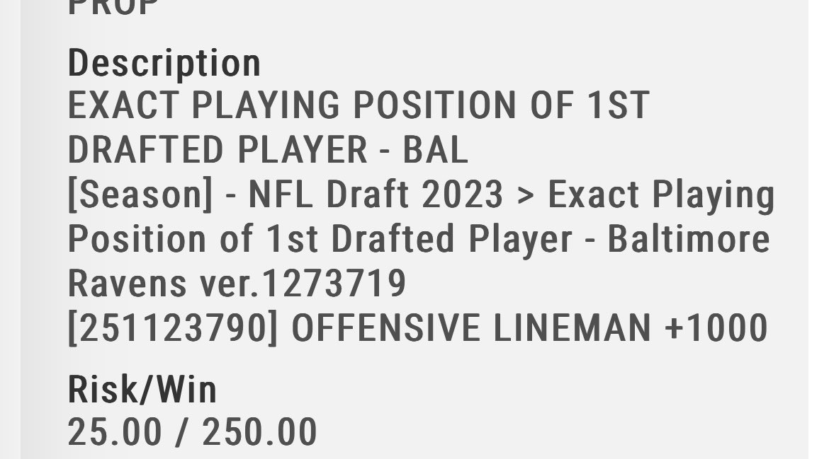 mattylewpicks's tweet photo. 🚨 Draft Pick 🚨 
Ravens to pick offensive line with their first pick +1000

Need to protect the investment 
“#NFLDraft #ravens #lamarjackson #runningback https://t.co/VACvASjjBR