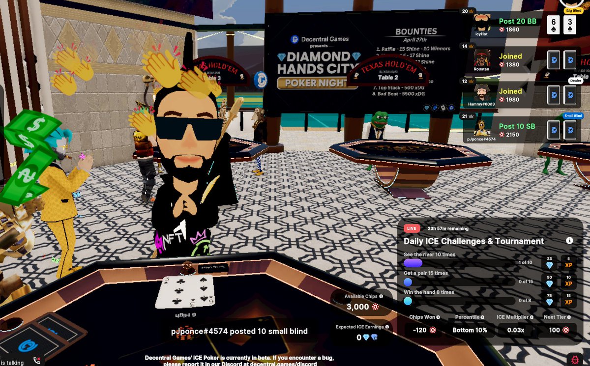 Whose up for some <a href="/DecentralGames/">Decentral Games</a> DHC! Time for some #icepoker in my <a href="/DJTRAXNFT/">TRAX & DJ T-RAX</a> skin! #Decentraland