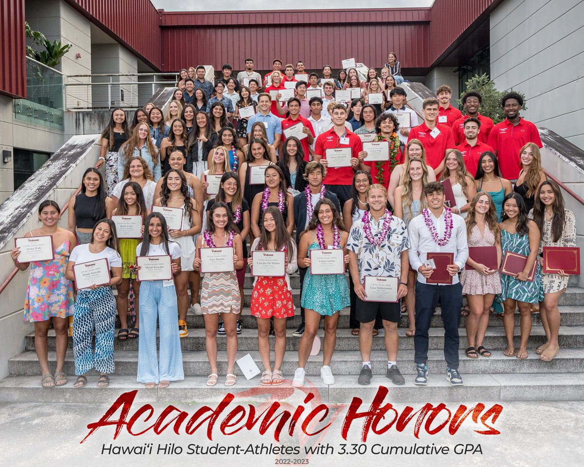 Over 100 UH Hilo student-athletes receive academic honors! 'I am so pleased to see more and more students being honored every year as our Vulcan athletes' GPAs continue to rise,' says Chancellor @bonnieirwin #ImuaVulcans🌋

go.hawaii.edu/uDX