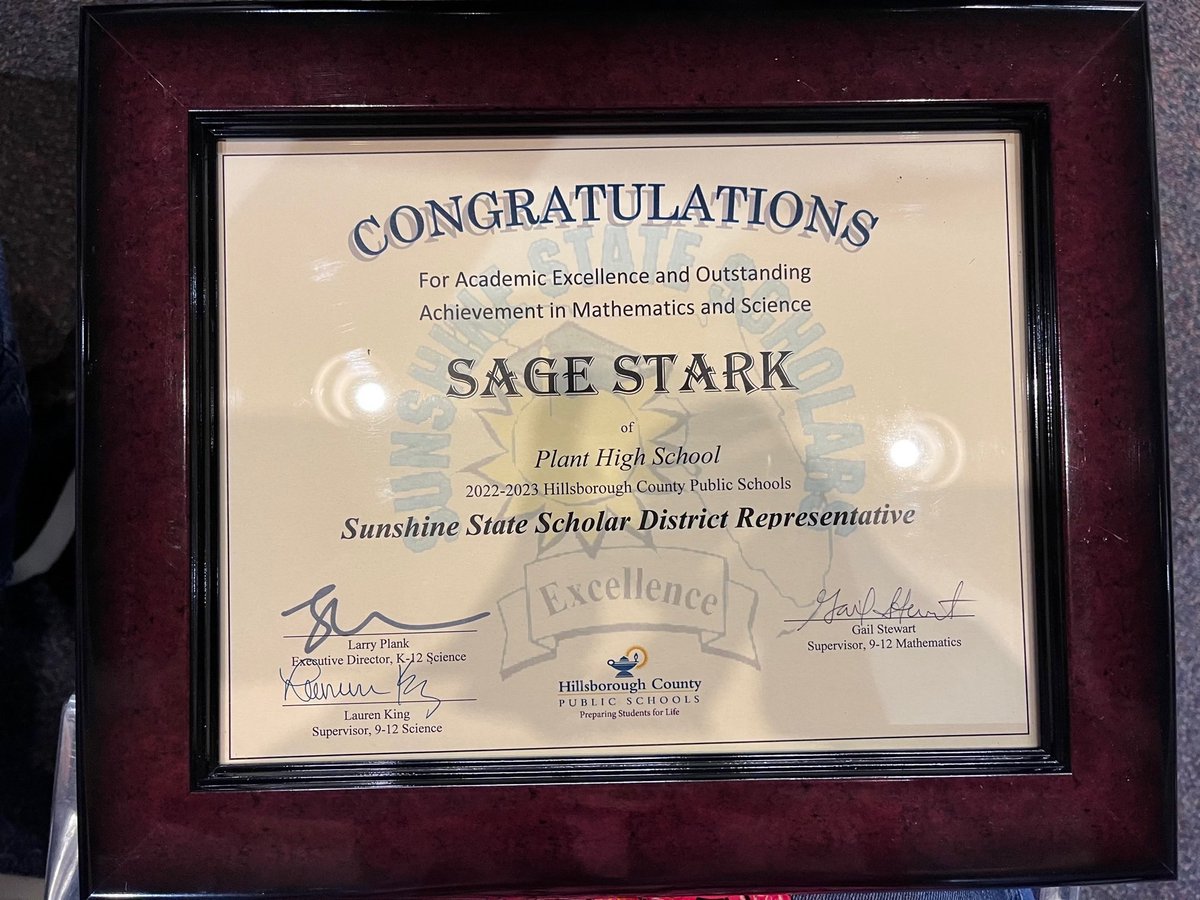 Congratulations to c/o 2023 Senior 🎓Sage Stark as he was recently honored by the FDOE and Hillsborough County School District as a 2023 Sunshine State Scholar for outstanding achievement in STEM! Go Panthers! 🎉📚🔬👨🏻‍💻<a href="/EducationFL/">Florida Department of Education</a>  <a href="/HillsboroughSch/">Hillsborough Schools</a>
