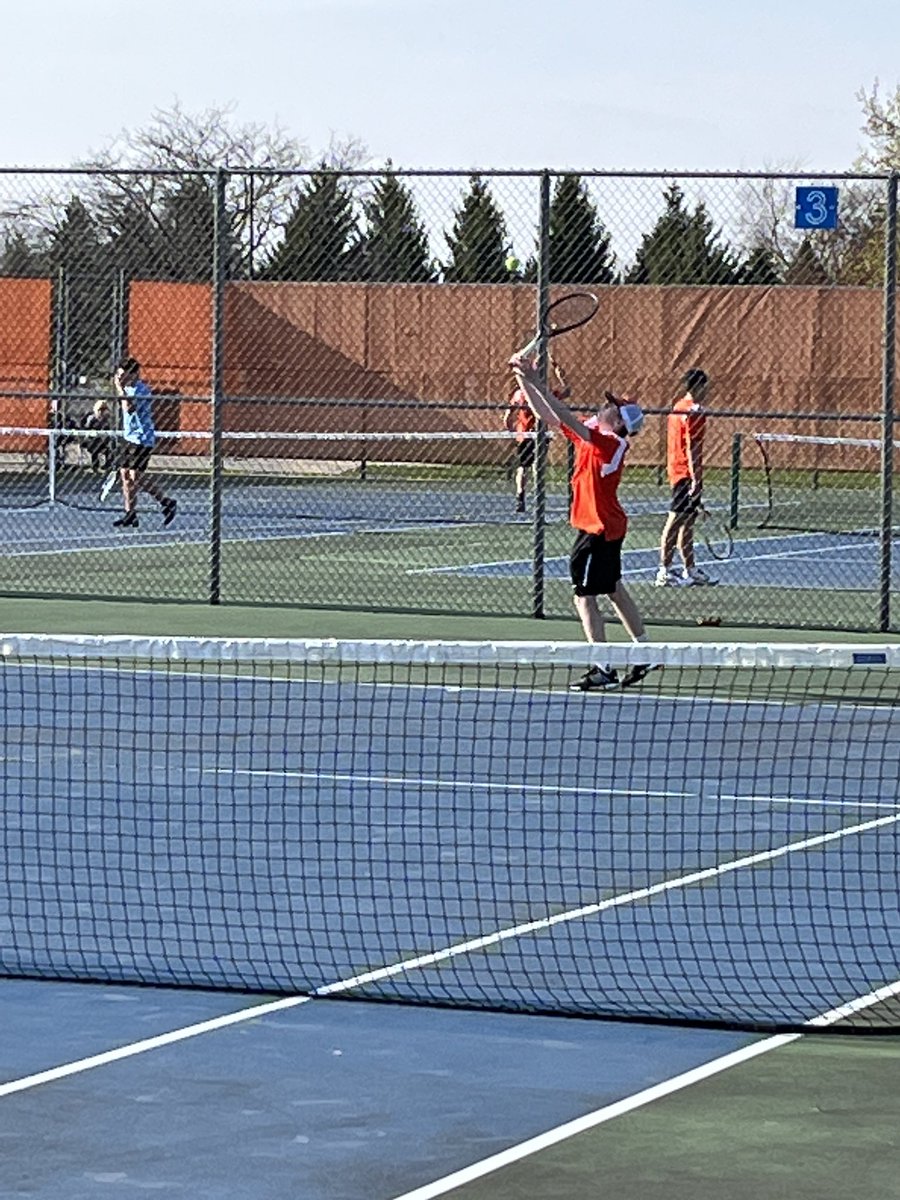 HUHS_BGTennis's tweet photo. A sweep of singles and 1 doubles earned our boys a 5-2 win over West Bend West. Many very competitive matches at JV in a 4-6 loss. Lots of opportunities coming! #Servingnotice! https://t.co/CsCQ8LNa3T