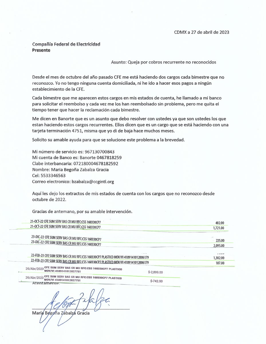 zgracia's tweet photo. @CFE_Contigo desde octubre, cada bimestre me realizan dos cargos que no reconozco y que no tengo domiciliados. Tengo domiciliada una cuenta pero no corresponde con los cargos que me hacen. Adjunto oficio e imagen de pantalla de domiciliación. Ayuda por favor. https://t.co/sncuDirz0d