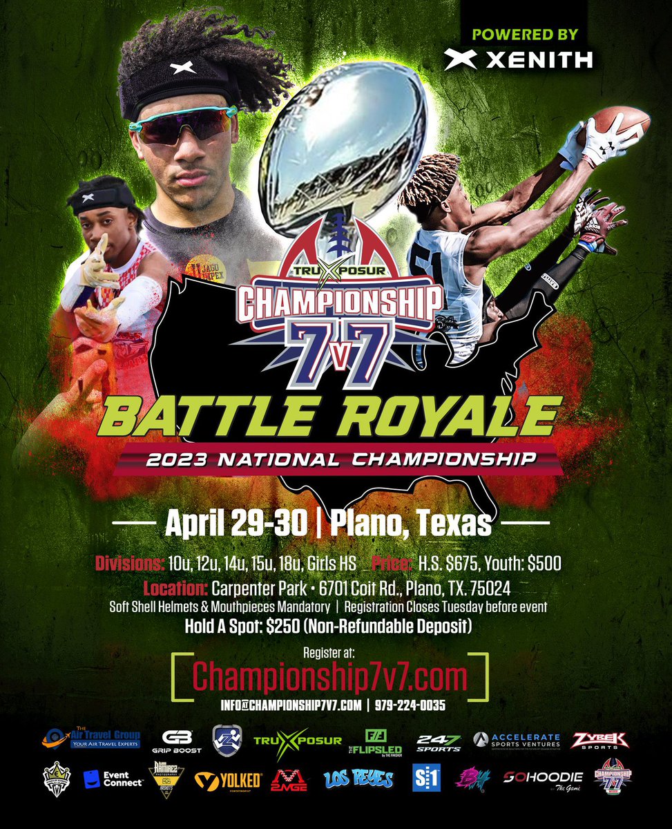 🚨THIS WEEKEND STARTS THE <a href="/TruXposur/">TruXposur</a> <a href="/Championship7v7/">Championship 7v7</a> #2023BattleRoyale National Championship🚨
To all teams attending, if you have media they MUST be registered with us or they will not be allowed on the field. 
Email names to rl_martin@truxposur.com