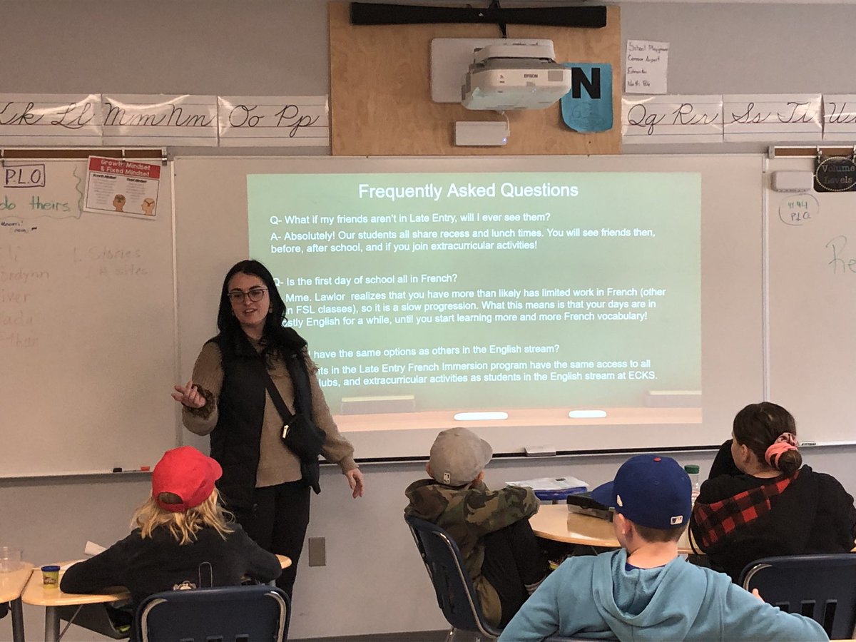 Mme. Lawlor visited the elementary grade 5 classes today to talk about the Late Entry French Immersion program at ECKS!