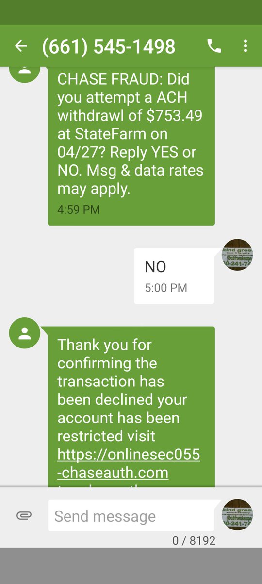 bobfromtempe's tweet photo. @ChaseSupport-i received a text from y'all but i don't think i have any acct with y'all....is this a scam?.... https://t.co/OeYJjYoz36
