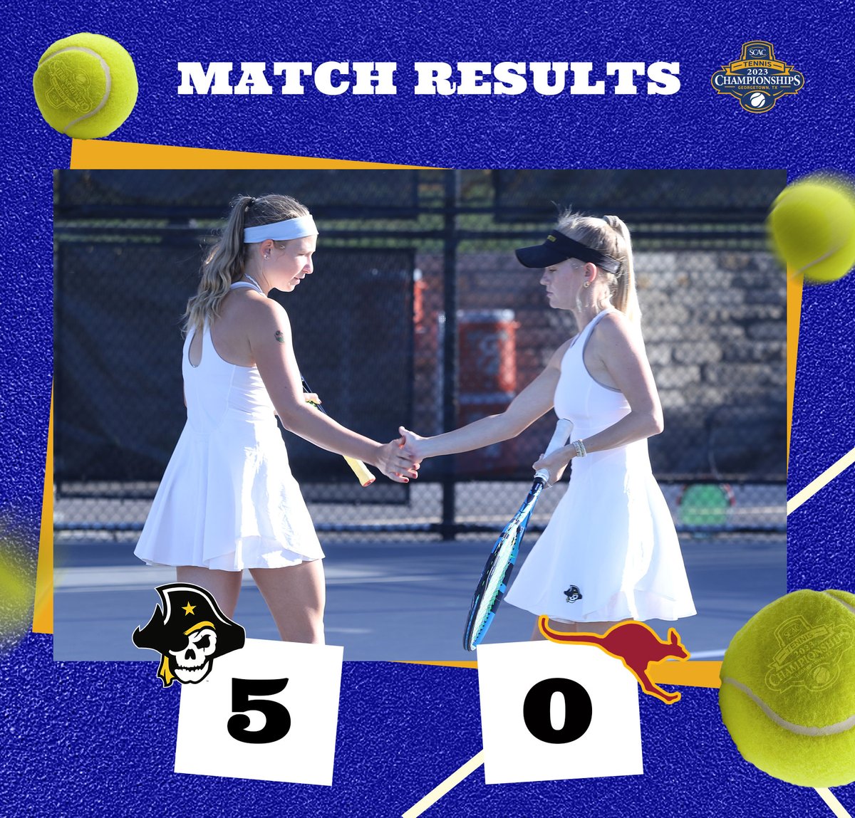 SCAC_Sports's tweet photo. #SCACWTen |  The @SUPirates  advance to the #SCAC semifinals, 5-0, over the 'Roos!🎾 

#SCACPride | #SCACChamps | #SCACTen https://t.co/8DoMZRFq2G