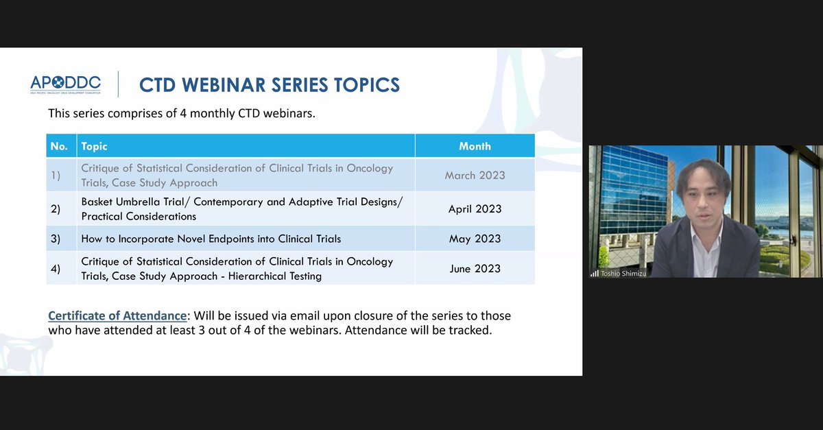 herbloong's tweet photo. #HappeningNow! Come join us at our @APODDC #ClinicalTrials webinar series w/ Dr. Toshio Shimizu chairing this morning! Pleased to be able to bring @saxotomy from @NtuhTw &amp; Dr. Jun Sato from #NationalCancerCenterJapan to share on practical issues of trial designs. @danieltanmd https://t.co/11gBzzMdjB
