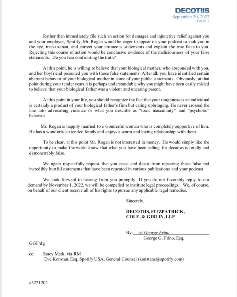 RoganOriginal's tweet photo. Joe Rogan was served with this letter and hasn’t spoken of me since, after LYING about me for 27 years! WHY?? https://t.co/JGX99F2mb3