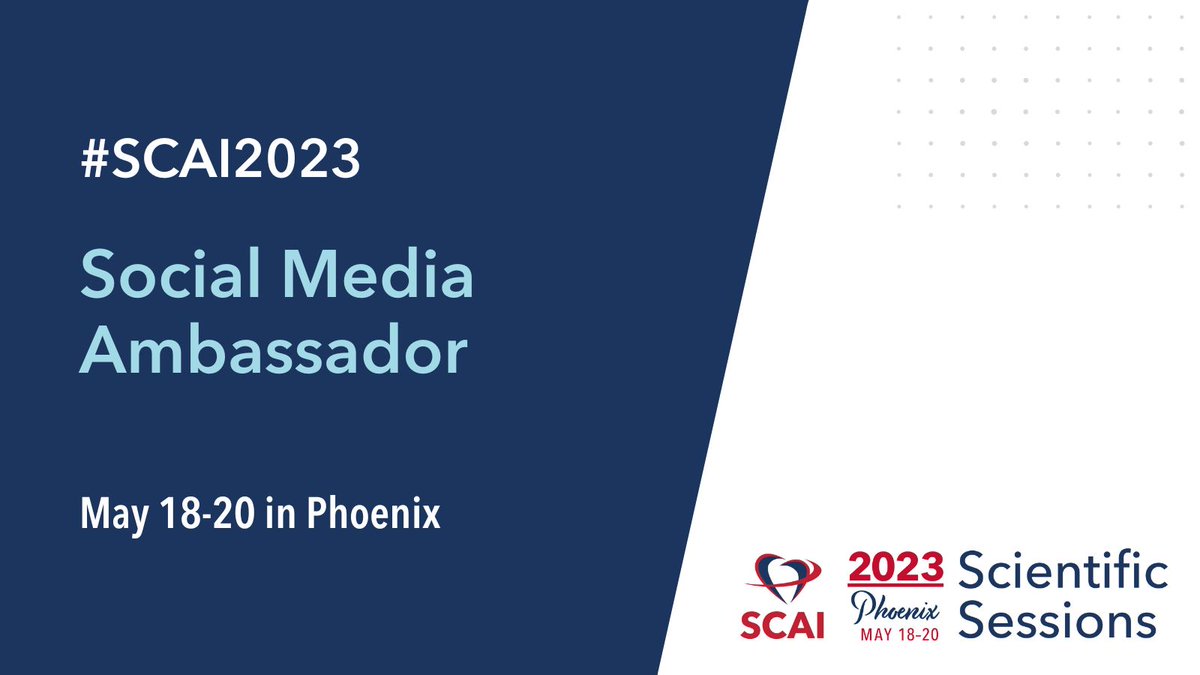 I’m looking forward to attending #SCAI2023 this May 18-20 as a <a href="/SCAI/">SCAI</a> #SoMe Ambassador! Join me in #Phoenix for #InterventionalCardiology’s leading conference. Register here ➡️ scai.org/scai2023
