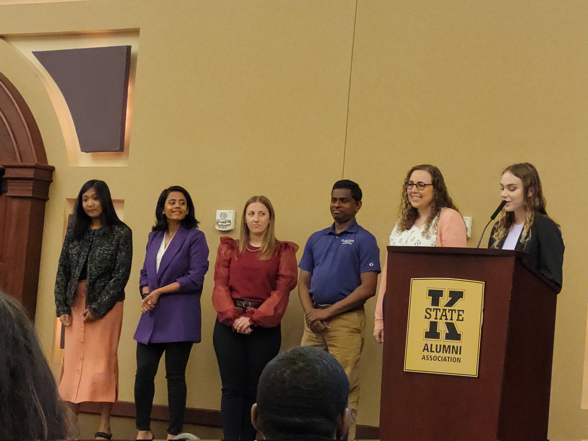 cwrice's tweet image. @smicrobial_ksu was a big winner at the K-State Graduate School recognition event.  Endy received Research in the State, 3min thesis competition, Irosha Oral competition at the Research Forum, Carlos UDP doctoral dissertation, and myself Graduate Faculty Mentoring Award. Thanks.