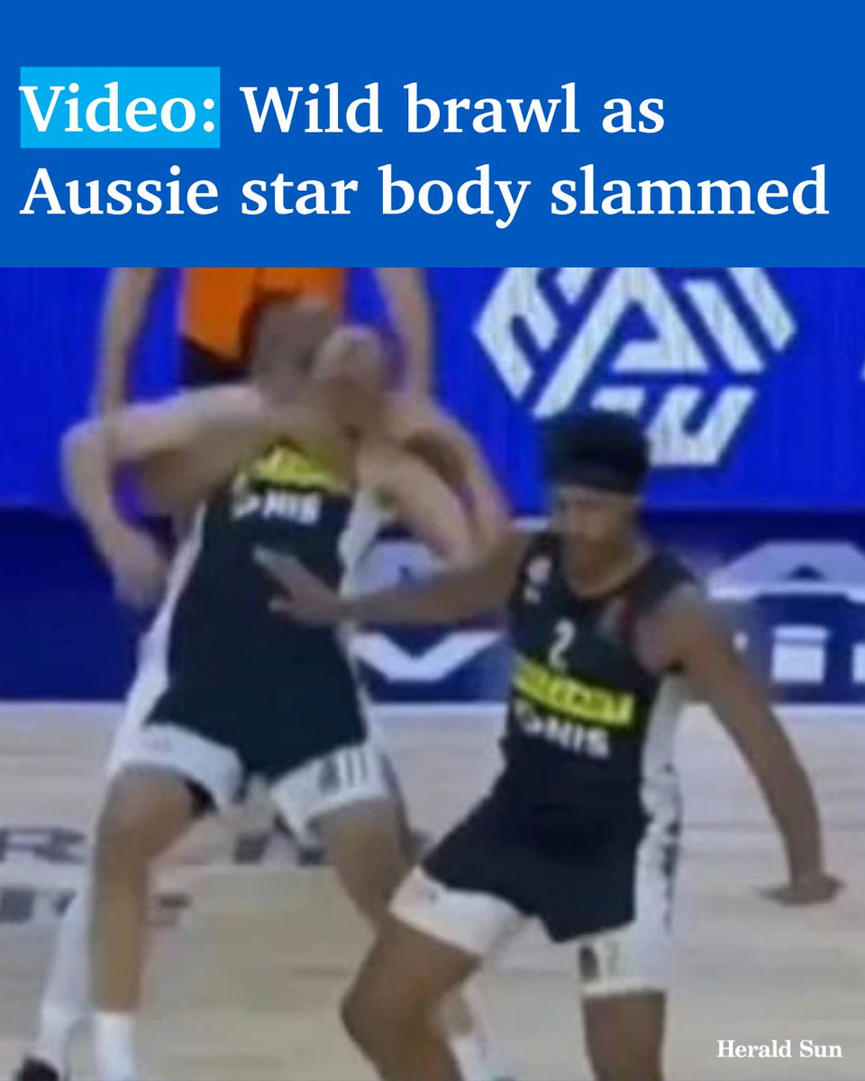 theheraldsun's tweet photo. Australia’s Dante Exum has been body slammed to the court in a shocking incident that had a club medico fearing a broken spine. WATCH NOW > https://t.co/YCy5VOqtFA https://t.co/V3053lxTrx