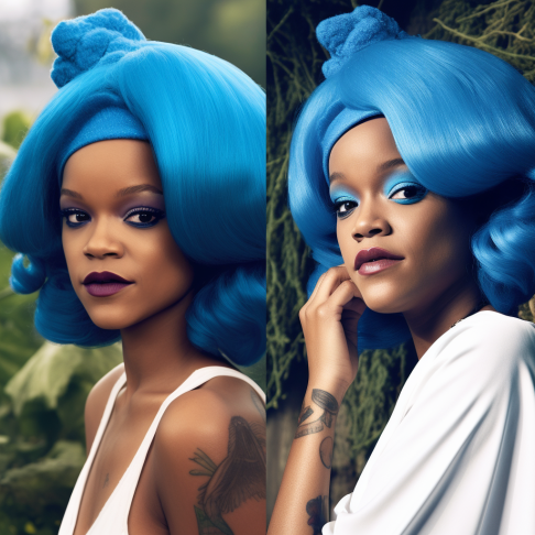 Art_From_AI's tweet photo. Rihanna is going to be smurfette #AIart #MidjourneyV5 https://t.co/RLE6LOzEpl