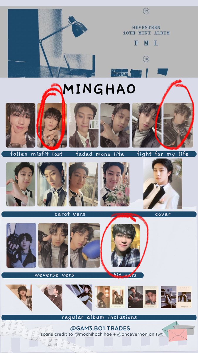 gyuhaomp3's tweet photo. hiiii i’m trading svt pcs 🙏🏼
wtt svt willing to trade svt seventeen
have: seungkwan faded mono life ver & scoups misfit lost ver
want: circled pcs
usa only!!
#wttsvt #svttrades #seventeen #seungkwan #scoups #the8 #mingyu
@svttradingusa @svttrading https://t.co/4sDMj1zz1F
