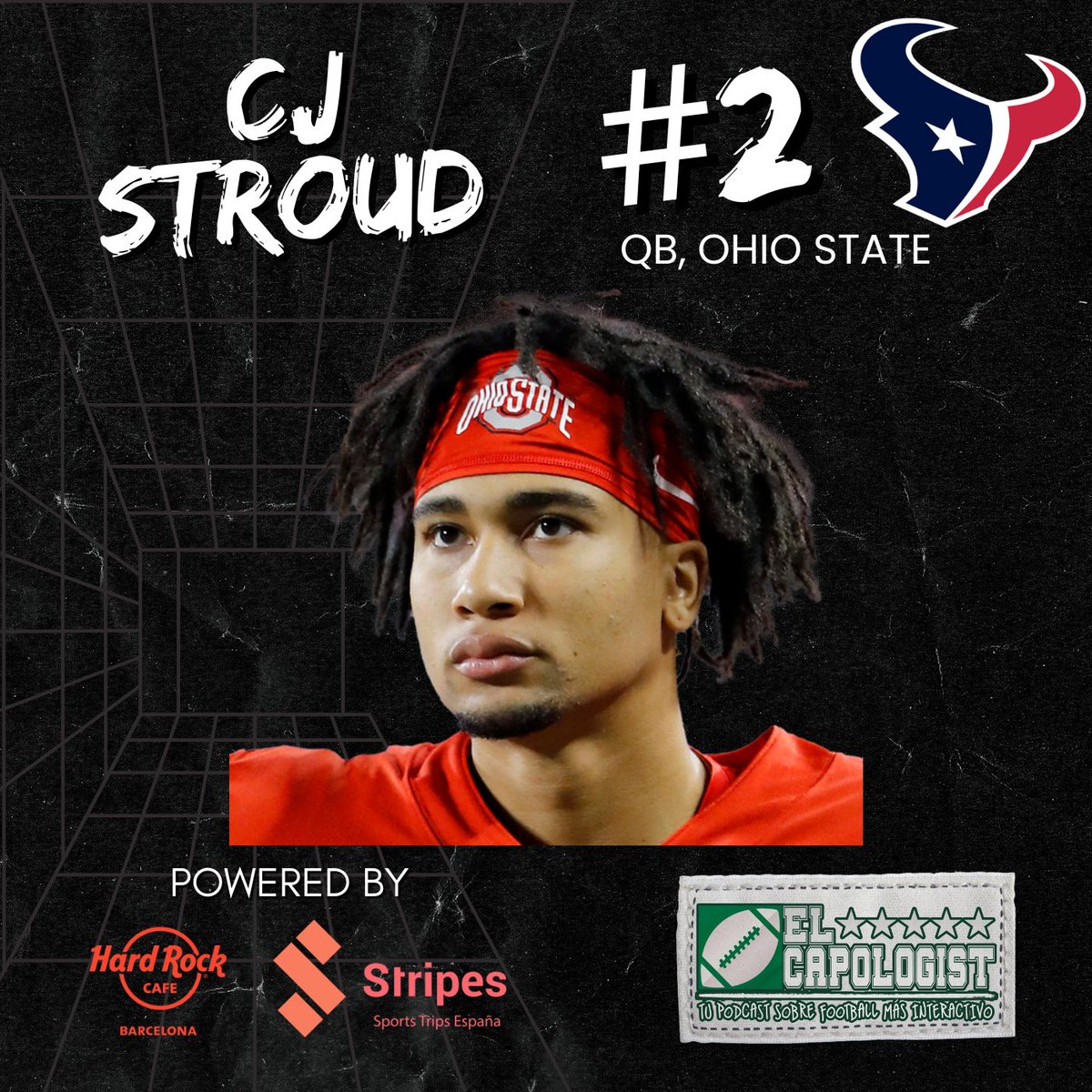 ElCapologist's tweet photo. ¡Los Texans se llevan su QB!

⚫️Con el pick #2 del DRAFT 2023, los Houston Texans eligen a:

𝗖𝗝 𝗦𝗧𝗥𝗢𝗨𝗗
𝗤𝗕, 𝗢𝗛𝗜𝗢 𝗦𝗧𝗔𝗧𝗘
#WeAreTexans
#NFLDraftESP
#NFLDraft2023 https://t.co/2Vrfq7QqSa