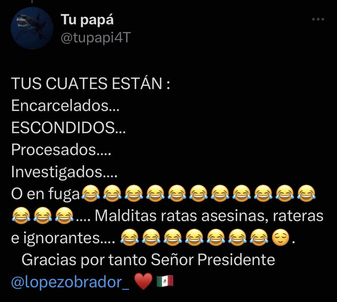 tupapi4T: <a href="/SocCivilMx/">Sociedad Civil México</a> <a href="/analucia_medina/">Ana Lucía Medina 🇲🇽</a> <a href="/gemhsm/">Gemma Santana 🇲🇽</a> <a href="/SalvameTrenBot/">Selvame del Tren Maya Bot</a> <a href="/VotoXel/">Choose X Climate</a> Ratas