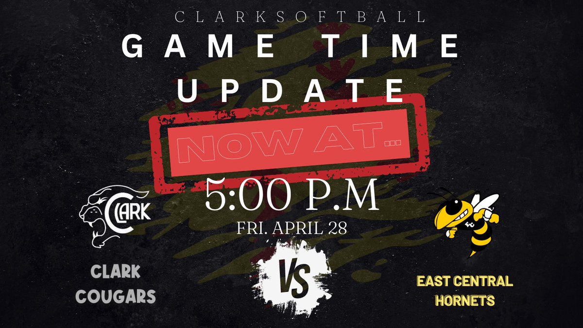 ClarkSoftball's tweet photo. ‼️GaMe TiME UPDATE‼️ 
Moved to 5:00 PM tomorrow at NISD #2
See You There! Go Coogs 🐾
#ShowUpShowOut @NISDClark @CoachHalli @clarkcoachkelly @jordangoins07 @HobbyGirlsATH @rawlinson_msg @ClarkAthBooster @ClarkTxLib @ClarkCounsDept @ClarkHSTrainers https://t.co/ERcd09I1ID
