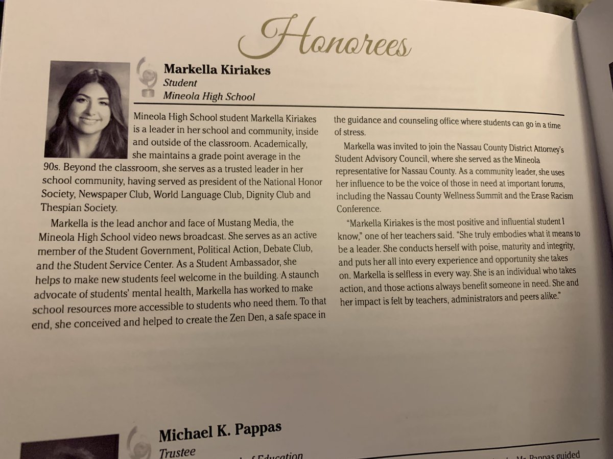 We couldn’t be more #MineolaProud of Senior Markella Kiriakes who received the @NassauBOCES Education Partner Award this evening!An extremely well deserved honor for this incredible young lady! 🏆