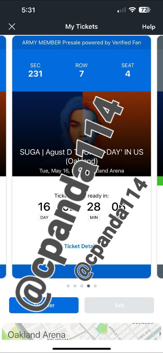 Nammiekinz's tweet photo. Friend looking to sell 1 ticket at face value to #SUGA_AgustD_TOUR in Oakland on 5-16-23
Section 231
Row 7
Seat #4
Paypal or zelle.
DM @Cpanda114
#sugatickets
#AgustD_SUGA_Tour_in_oakland https://t.co/ydN2fEoEKi