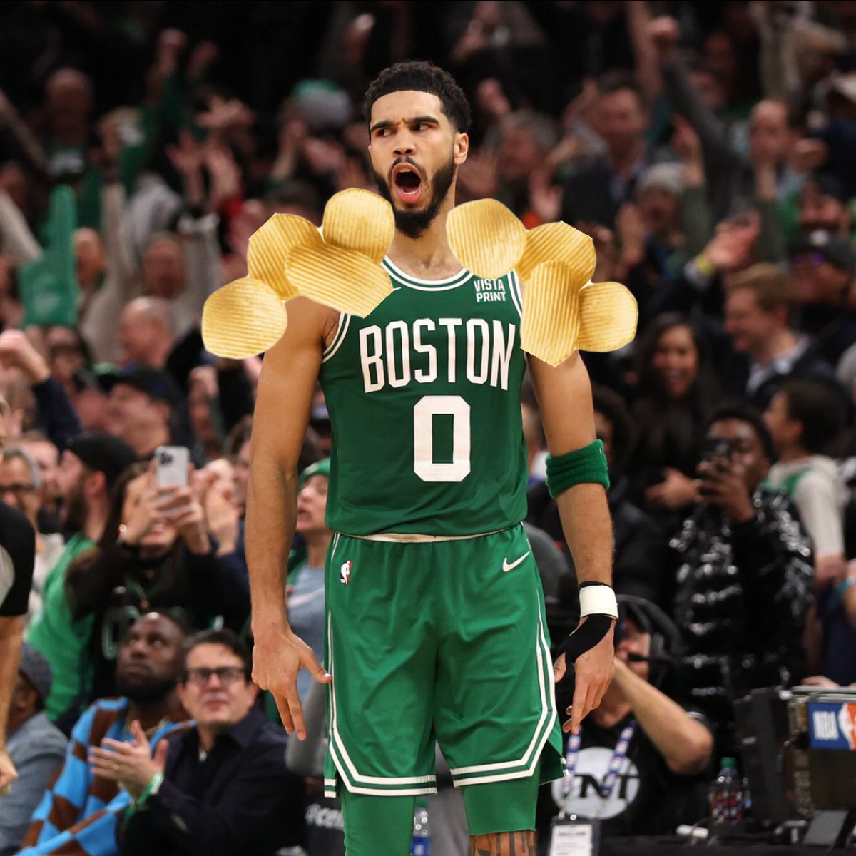 CyleShannon's tweet photo. @nba_paint @RUFFLES @jaytatum0 @jaytatum0 coming into Game 6 with a chip on his shoulder or should I say chips! @nba_paint https://t.co/i4K3c6t39a