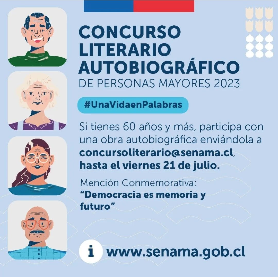 GiorgioJackson's tweet image. Ojalá puedan compartir esta información y animar a sus familiares de más de 60 años a que nos compartan sus historias. 

Acá pueden encontrar toda la información sobre el concurso. 
senama.gob.cl/noticias/concu…