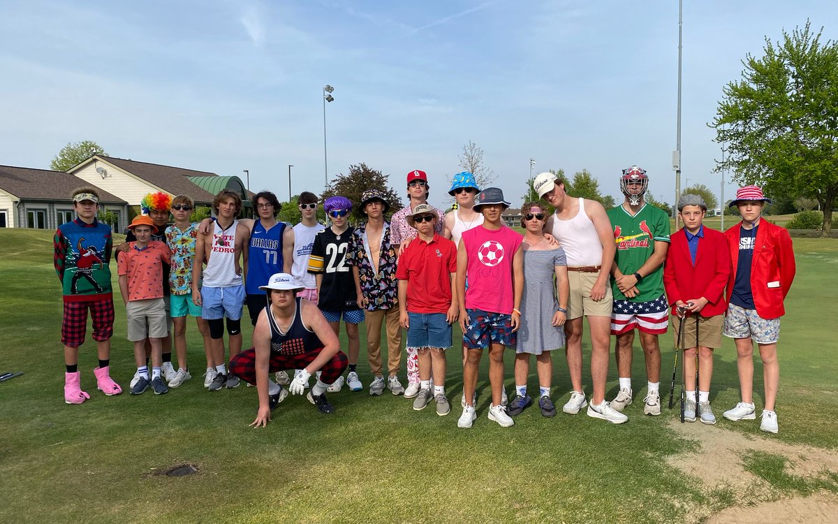 GolfWca's tweet photo. The big day finally arrived- the infamous 2 Club Championship! Guys dress in non-traditional golf attire and battle it out on the golf course playing with 2 clubs drawn randomly- it truly is a tradition unlike anything else #whataretheywearing #cracra https://t.co/U66OPs9Fqt